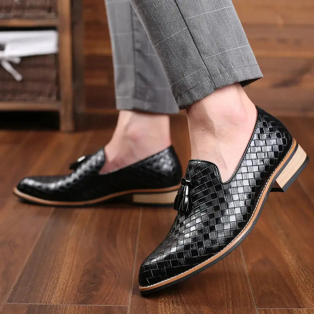 Vintage Patterned Vegan Leather Loafers for Men