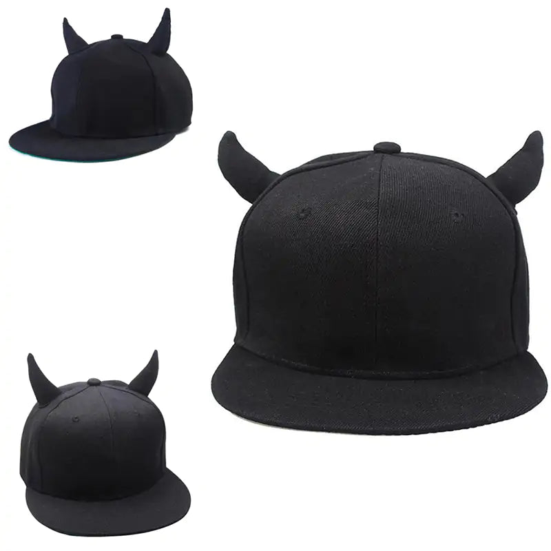 Black Cotton Punk Horn Cap