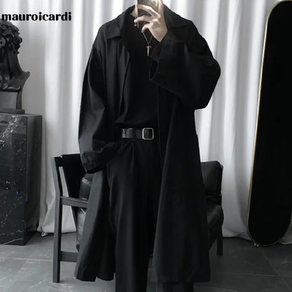 Mauroicardi Autumn Long Black Oversized Trench Coat