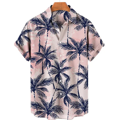 3D Coconut Tree Hawaiian Shirts For Men  Summer Beach Short Sleeve