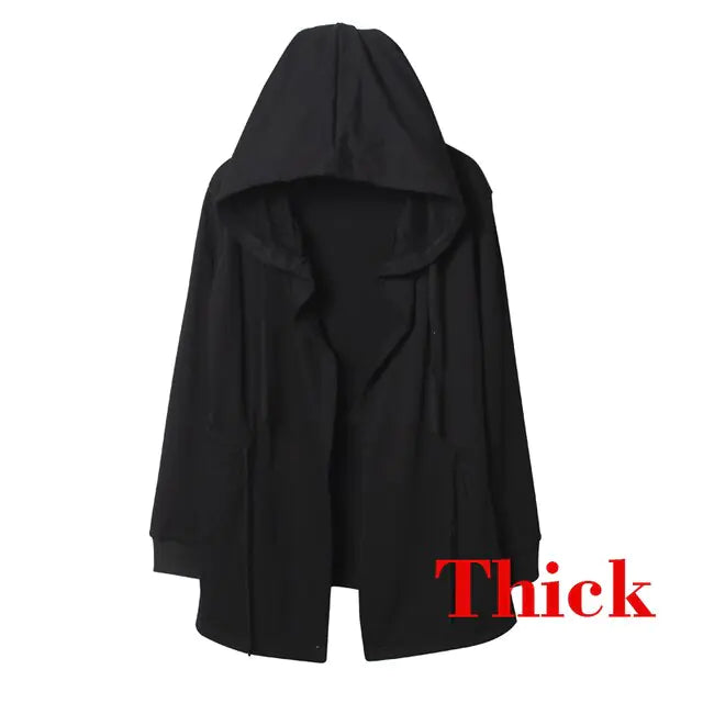 Black Hooded Wizard Trench Coat Windbreaker Men