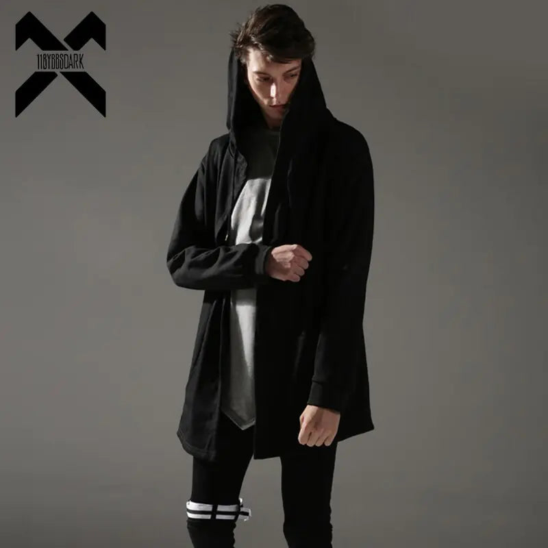 Black Hooded Wizard Trench Coat Windbreaker Men