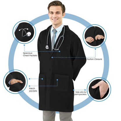 NY Threads Professional Lab Coat for Men Long Sleeve Poly Cotton Medical Coat