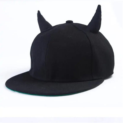 Black Cotton Punk Horn Cap