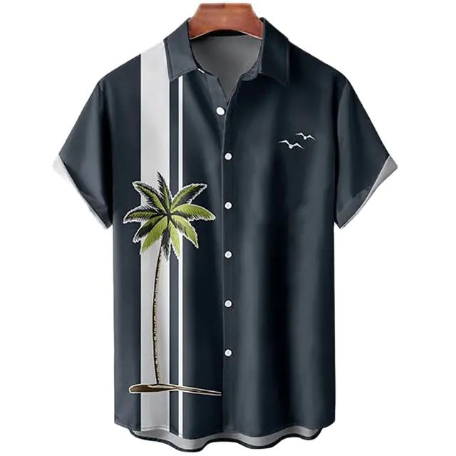 3D Coconut Tree Hawaiian Shirts For Men  Summer Beach Short Sleeve