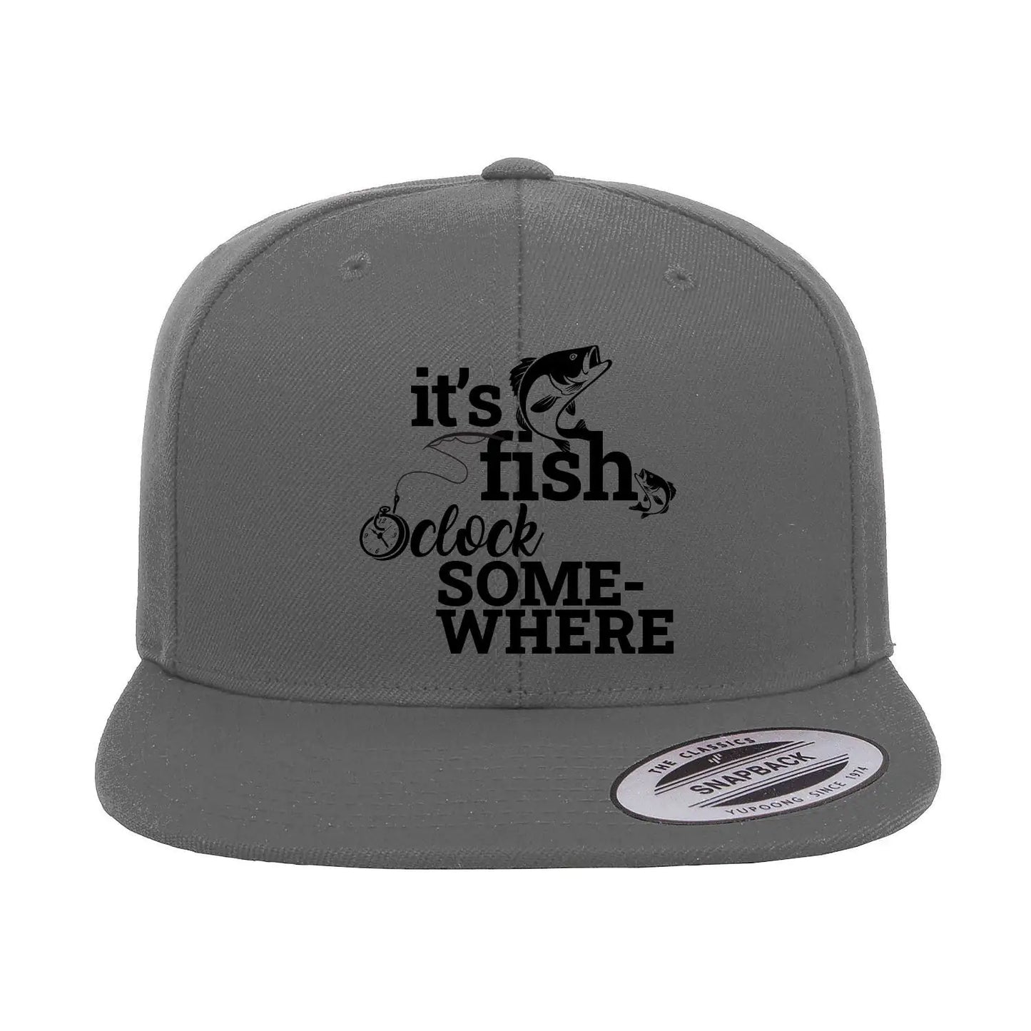 It's Fishing O'clock Embroidered Flat Bill Cap