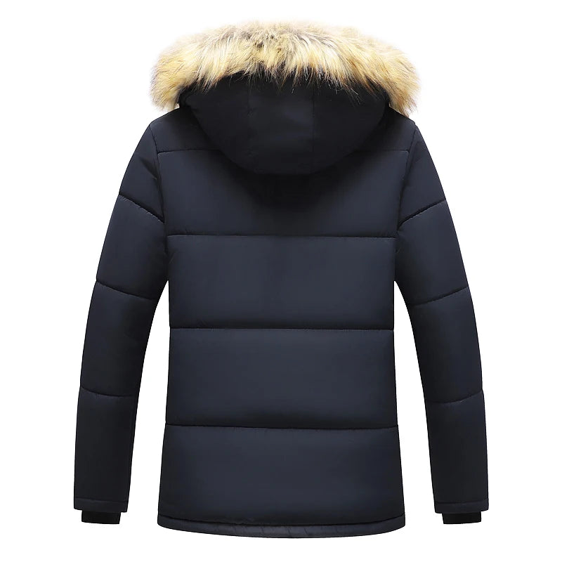 Windproof Fleece Thick Jacket Men Fashion Hooded Fur Collar