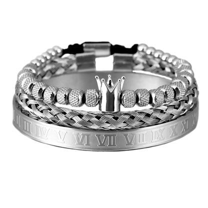 Luxury 3-piece Stainless Steel Brace set with Roman Numeral Charm for Men