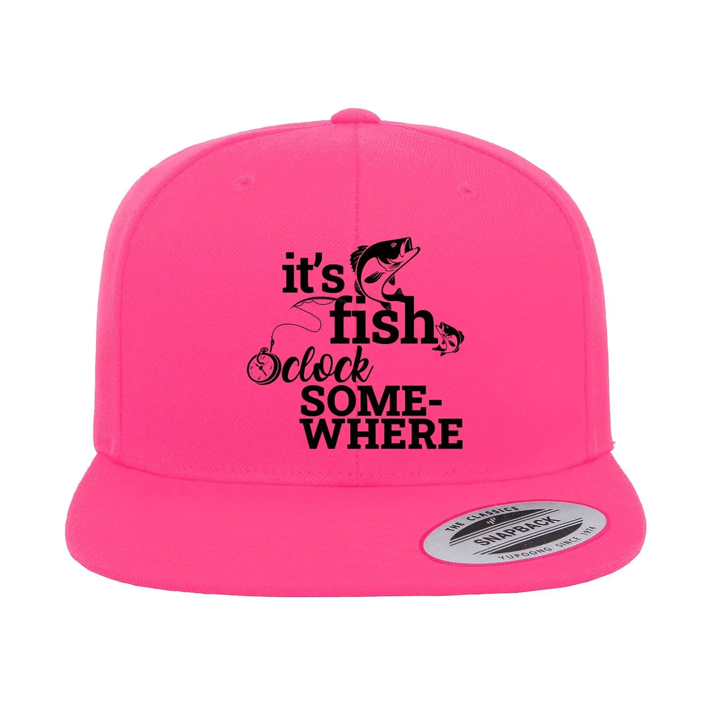 It's Fishing O'clock Embroidered Flat Bill Cap